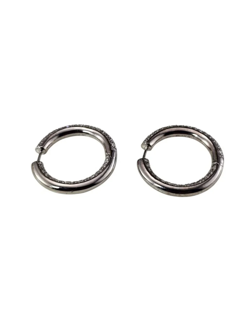 14K White Gold Inside-Out Diamond Hoop Earrings #25489